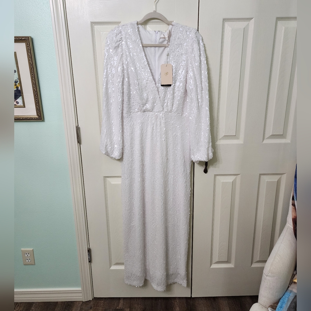 NWT WAYF White Sequin Gown